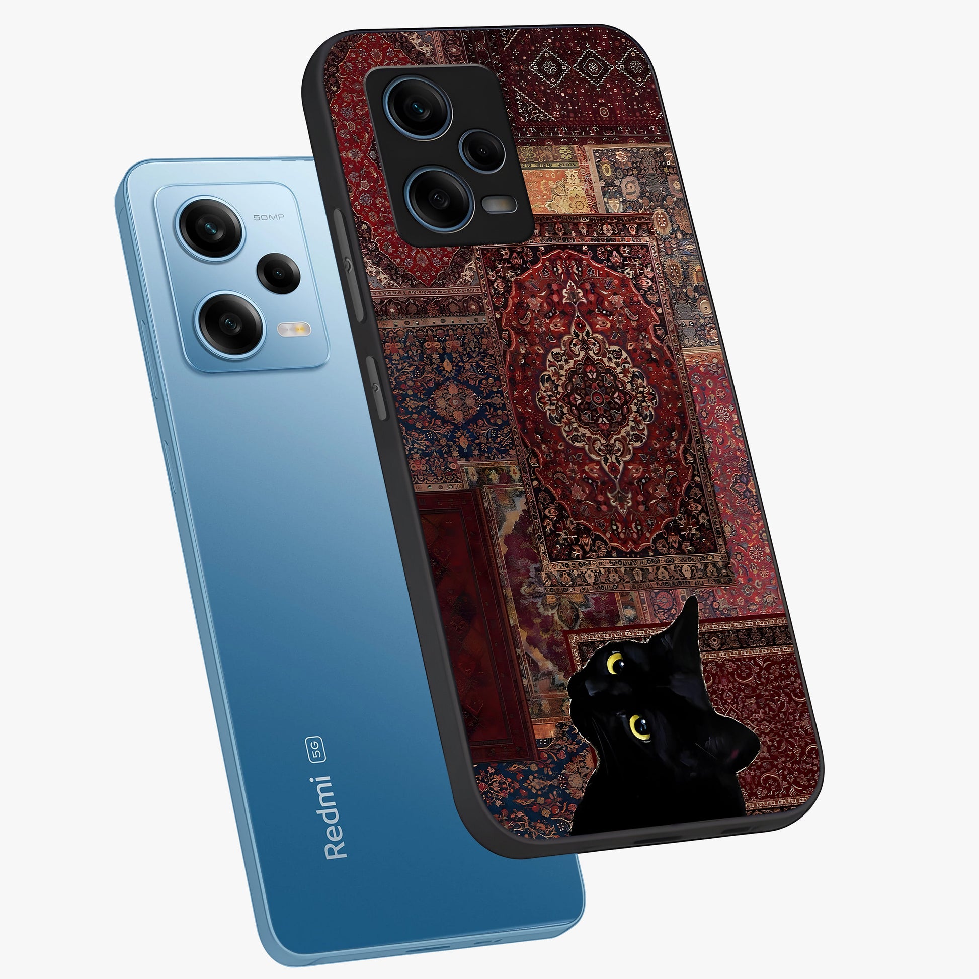 Regal Magic Cat Apple Glass Case displayed in angled mockup highlighting whimsical feline design with fantasy aesthetic.