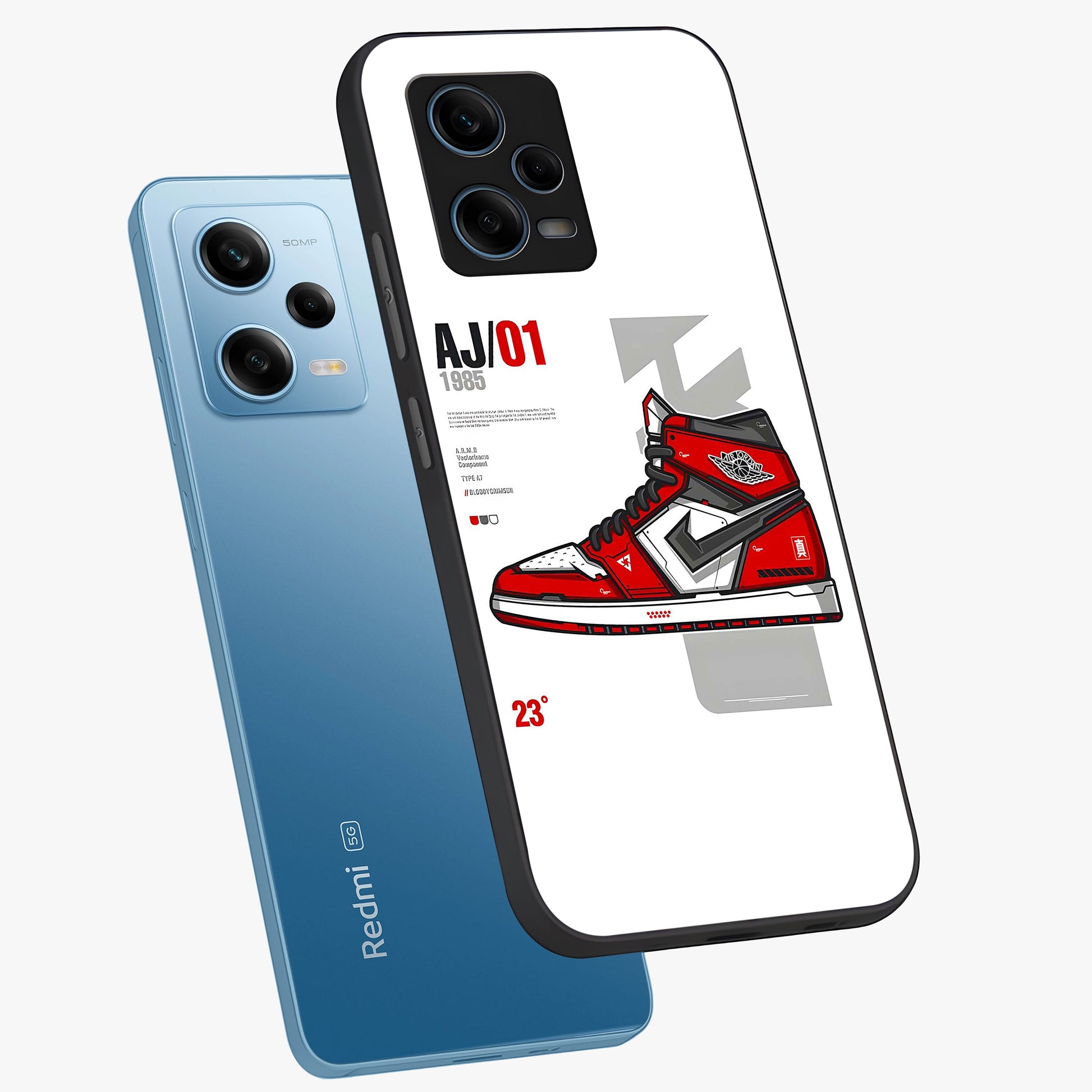 Retro Sneaker Blueprint Glass Case displayed in angled mockup highlighting detailed shoe design with sporty retro aesthetic.