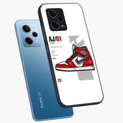 Retro Sneaker Blueprint Glass Case displayed in angled mockup highlighting detailed shoe design with sporty retro aesthetic.