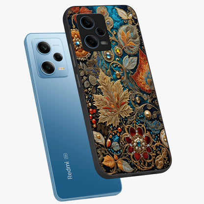Royal Jewel Garden Glass Case displayed in angled mockup highlighting vibrant jewel inspired floral design with elegant aesthetic.