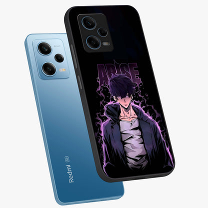 Shadow Monarch Awakening Glass Case displayed in angled mockup highlighting dramatic shadow warrior design with fantasy aesthetic.