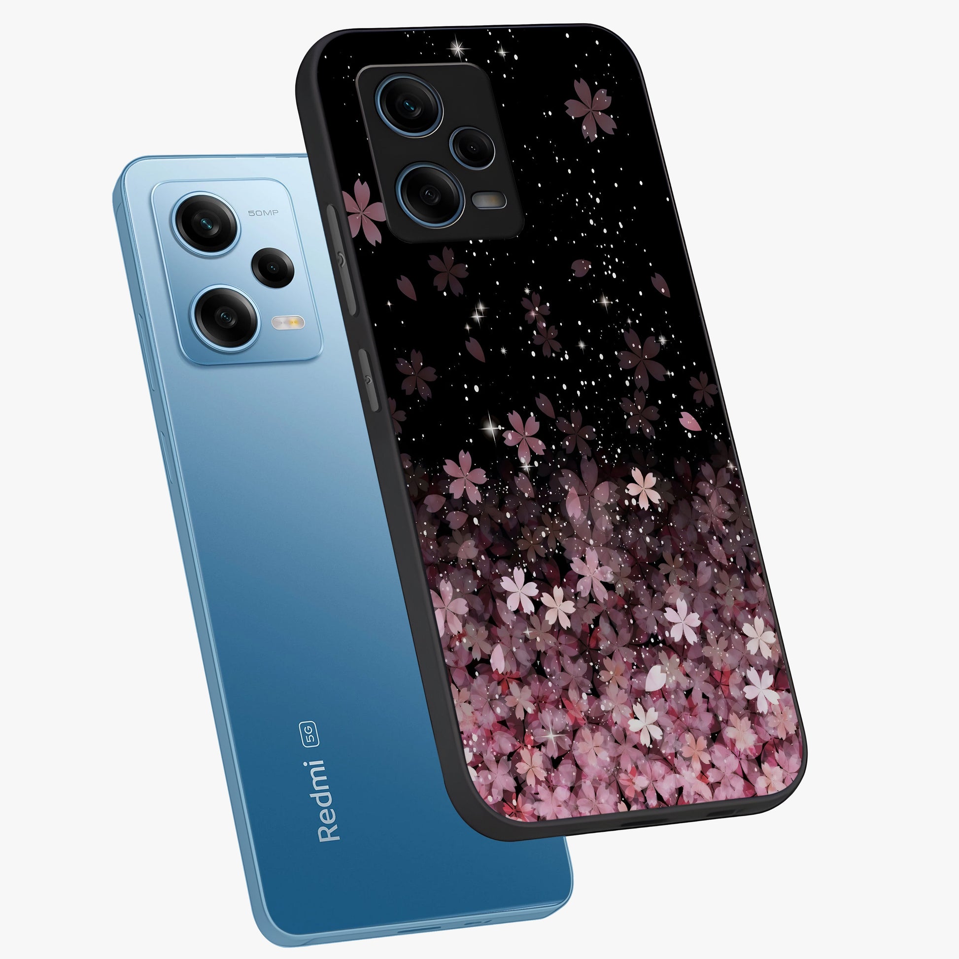 Small Starry Flowers Glass Case displayed in angled mockup highlighting tiny flower pattern with celestial aesthetic style.