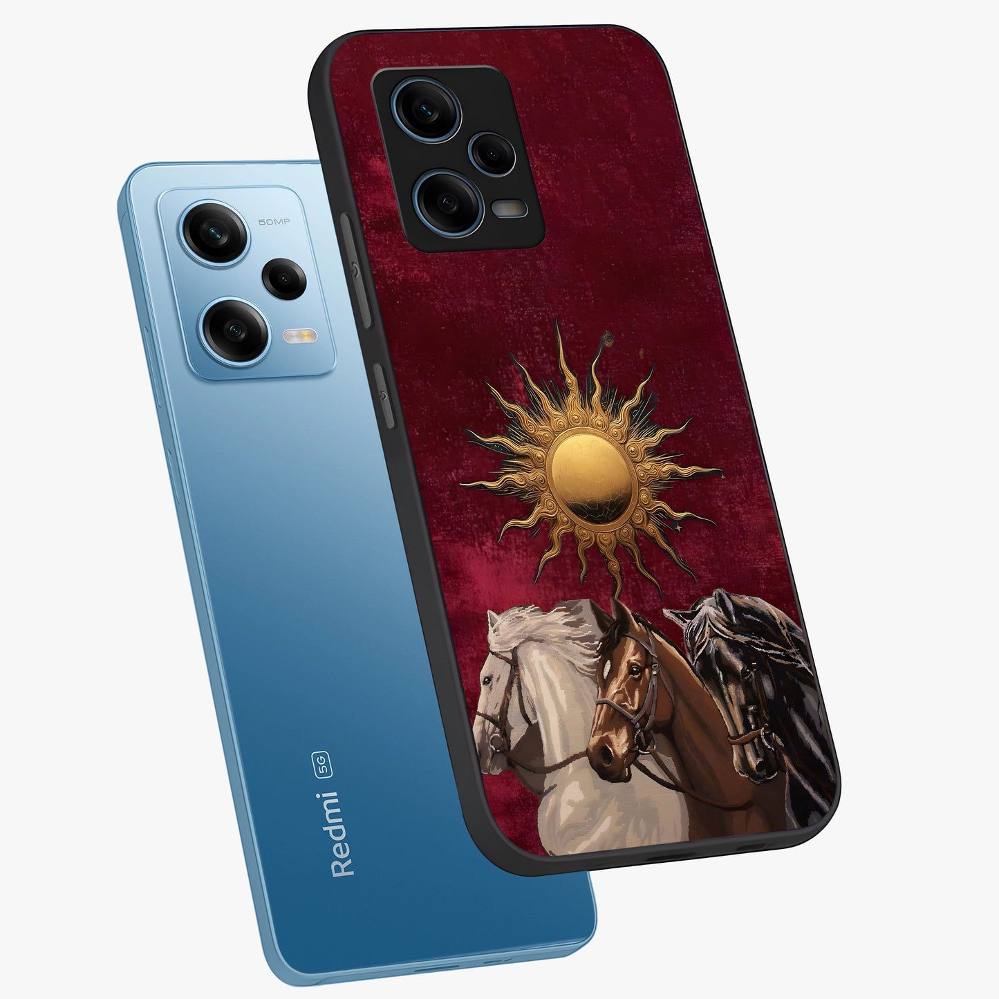 Solar Riders Glass Case displayed in angled mockup highlighting powerful rider illustration with radiant solar aesthetic.