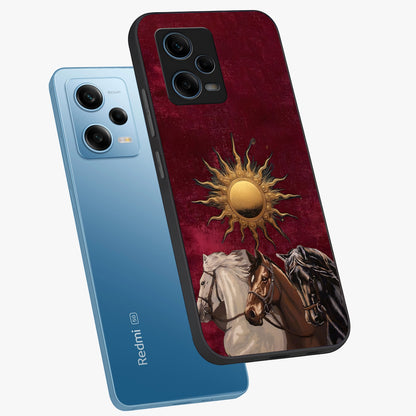 Solar Riders Glass Case displayed in angled mockup highlighting powerful rider illustration with radiant solar aesthetic.