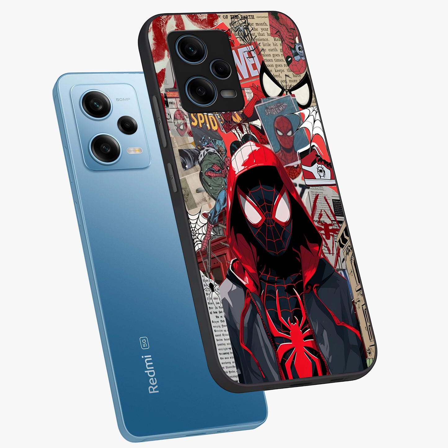 Spider Collage Street Glass Case displayed in angled mockup highlighting dynamic street style collage design with comic aesthetic.