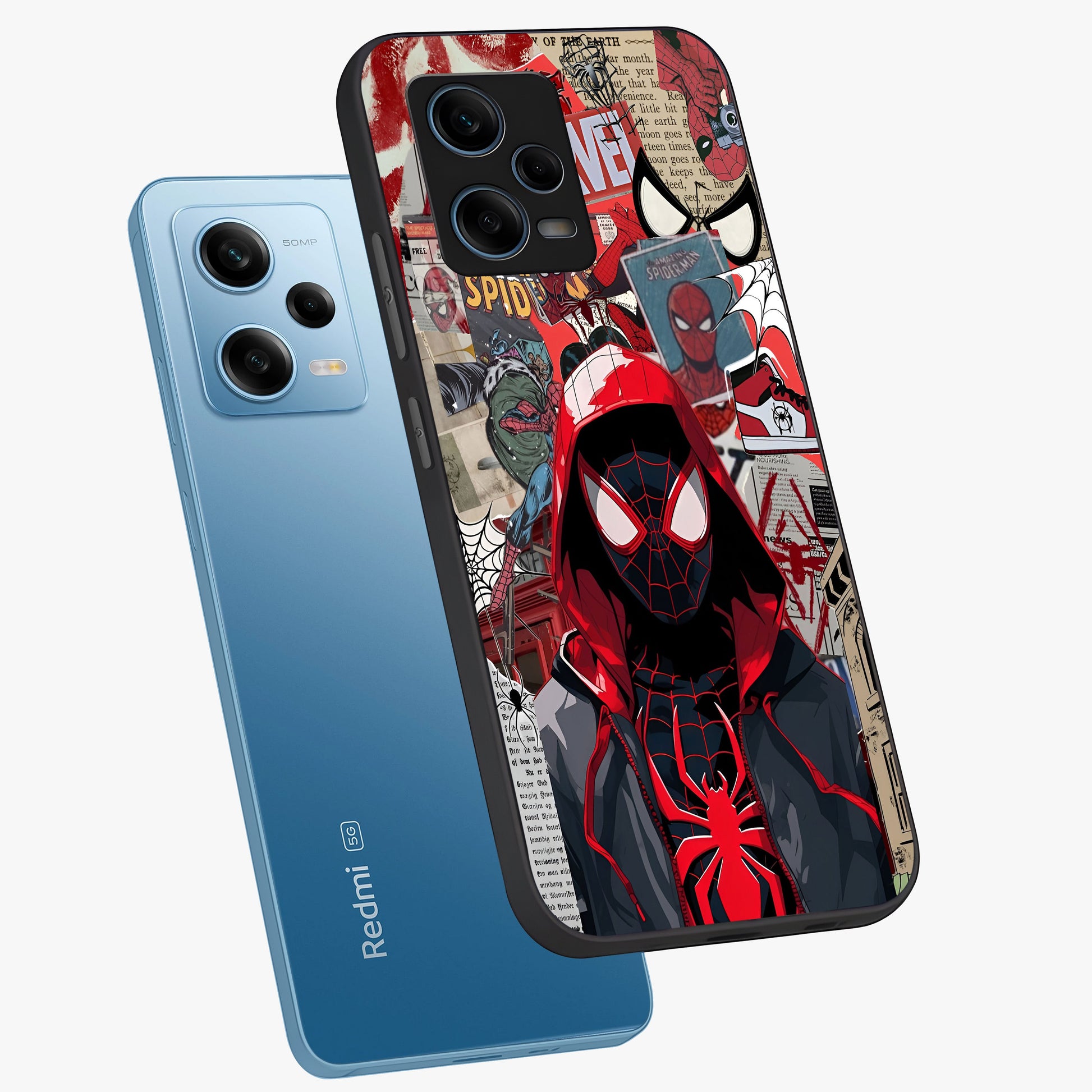 Spider Collage Street Glass Case displayed in angled mockup highlighting dynamic street style collage design with comic aesthetic.