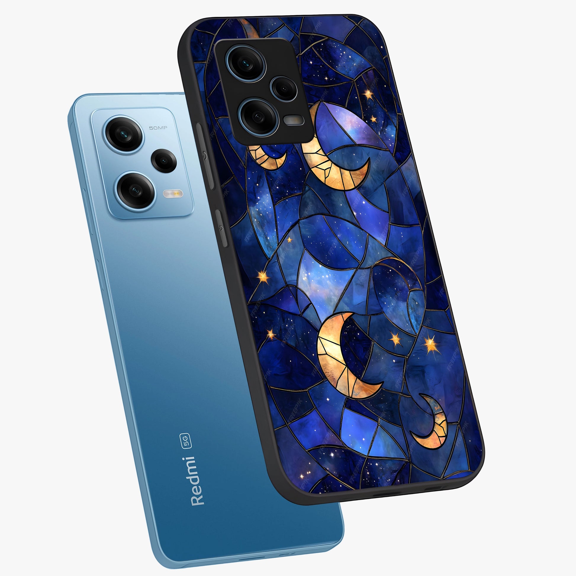 Starlit Sky Tapestry Glass Case displayed in angled mockup highlighting celestial night pattern with artistic aesthetic style.