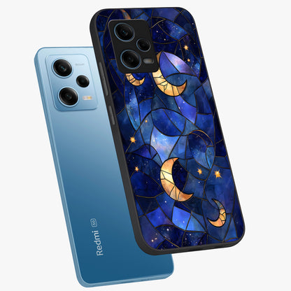 Starlit Sky Tapestry Glass Case displayed in angled mockup highlighting celestial night pattern with artistic aesthetic style.