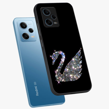 Starlit Swan Grace Glass Case displayed in angled mockup highlighting elegant swan illustration with dreamy celestial aesthetic.