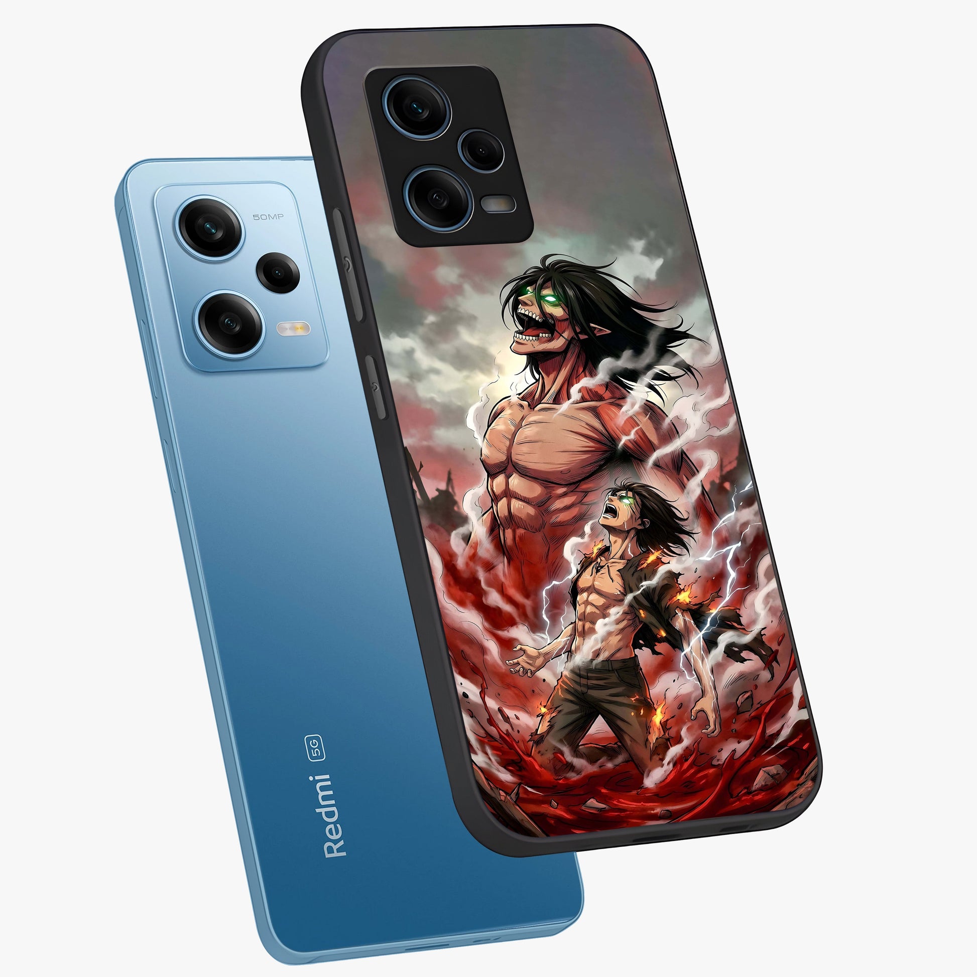 Titan Awakening Fury Glass Case displayed in angled mockup highlighting dramatic giant warrior design with bold anime aesthetic.