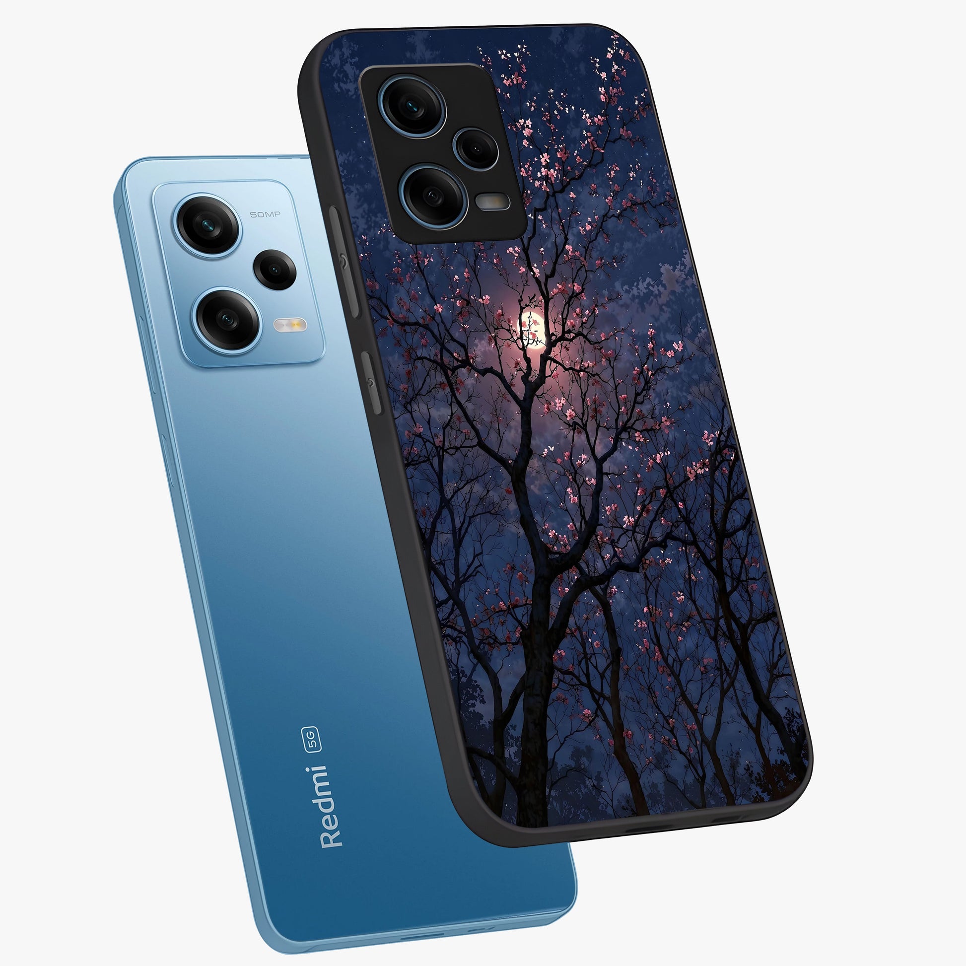 Twilight Sakura Serenade Glass Case displayed in angled mockup highlighting delicate sakura flower design with dreamy aesthetic.