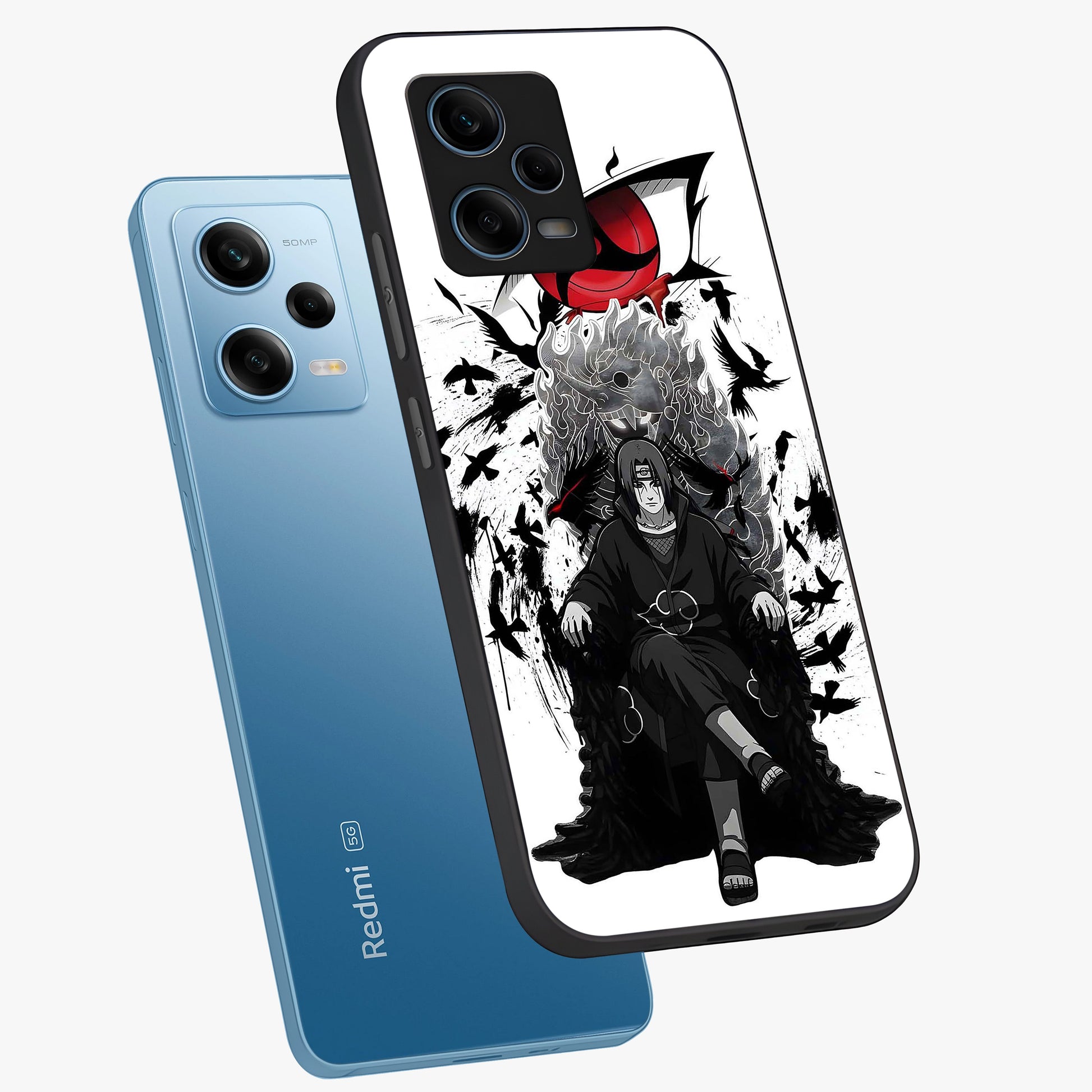 Uchiha Shadow Throne Glass Case displayed in angled mockup highlighting glowing aquatic design with celestial aesthetic.