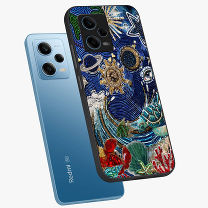 Universe Underwater Spark Glass Case displayed in angled mockup highlighting glowing aquatic design with celestial aesthetic.
