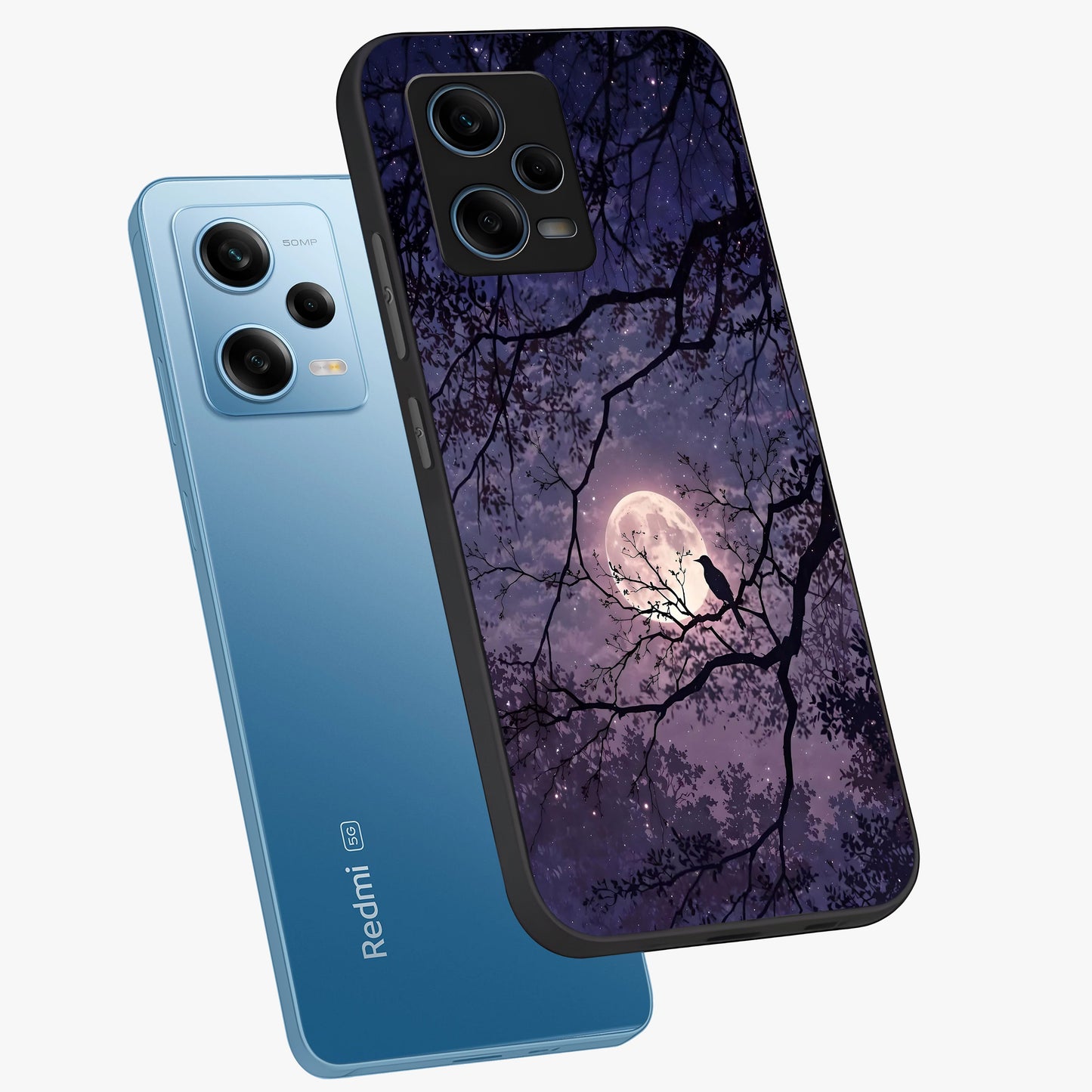 Whispering Moon Silence Glass Case displayed in angled mockup highlighting calm lunar design with dreamy night aesthetic.