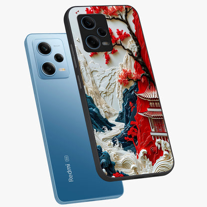 Whispers Of Sakura Waves Glass Case displayed in angled mockup highlighting flowing sakura design with soft floral aesthetic.