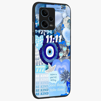 Aesthetic Be Kind Eye Glass Case upright view showcasing stylish eye illustration with positive message theme.