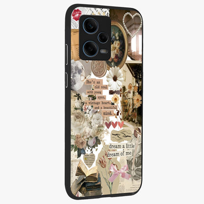 Aesthetic Brown Vintage Collage Glass Case upright view showcasing nostalgic retro artwork with stylish vintage theme.