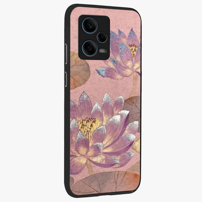 Blossom Mist Lotus Glass Case upright view showcasing graceful lotus flower design with peaceful botanical style.