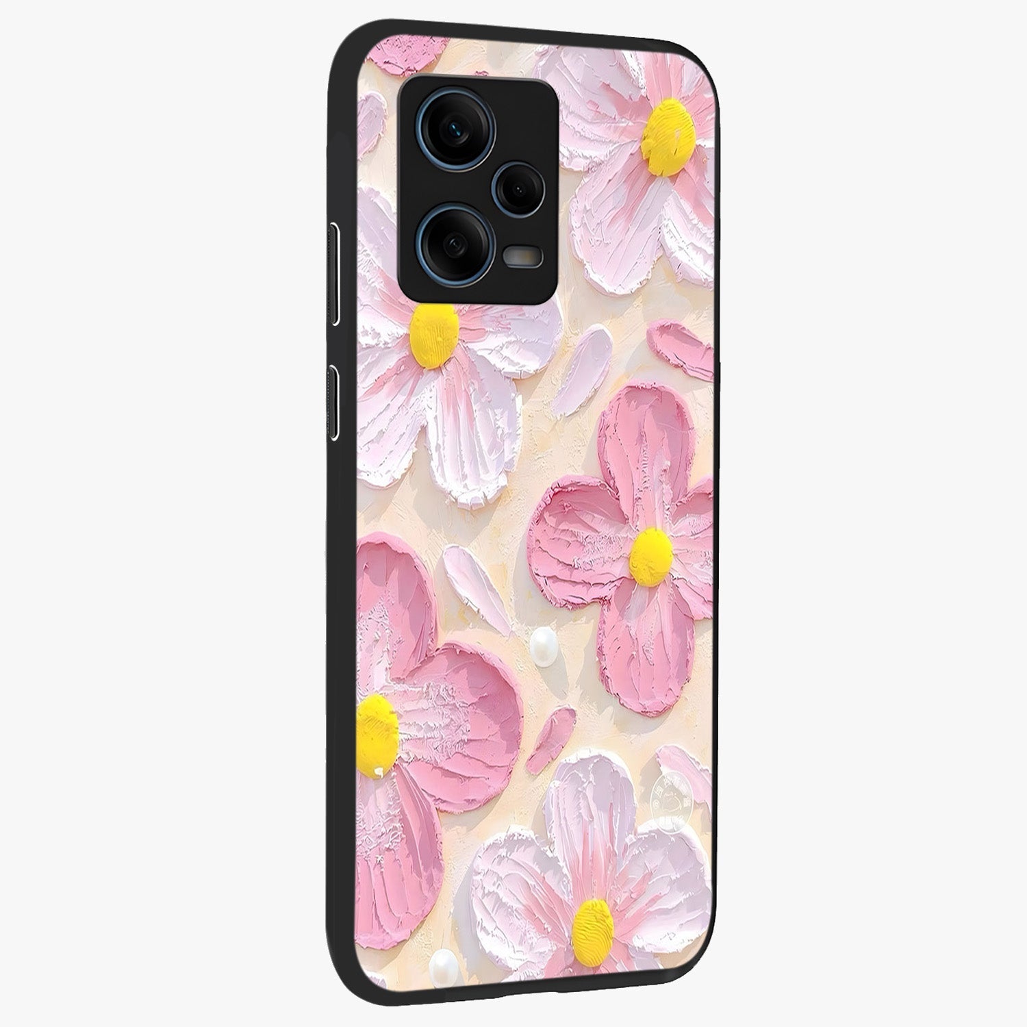 Blush Bloom Texture Glass Case upright view showcasing delicate blush floral texture with modern minimal style.