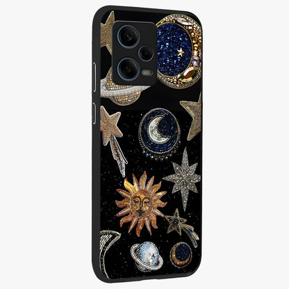Celestial Gem Constellations Glass Case upright view showcasing cosmic constellation artwork with celestial aesthetic style.