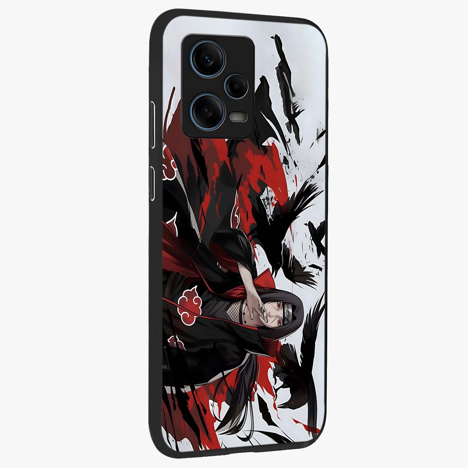 Crimson Crow Illusion Glass Case upright view showcasing striking crow illusion artwork with intense crimson theme.