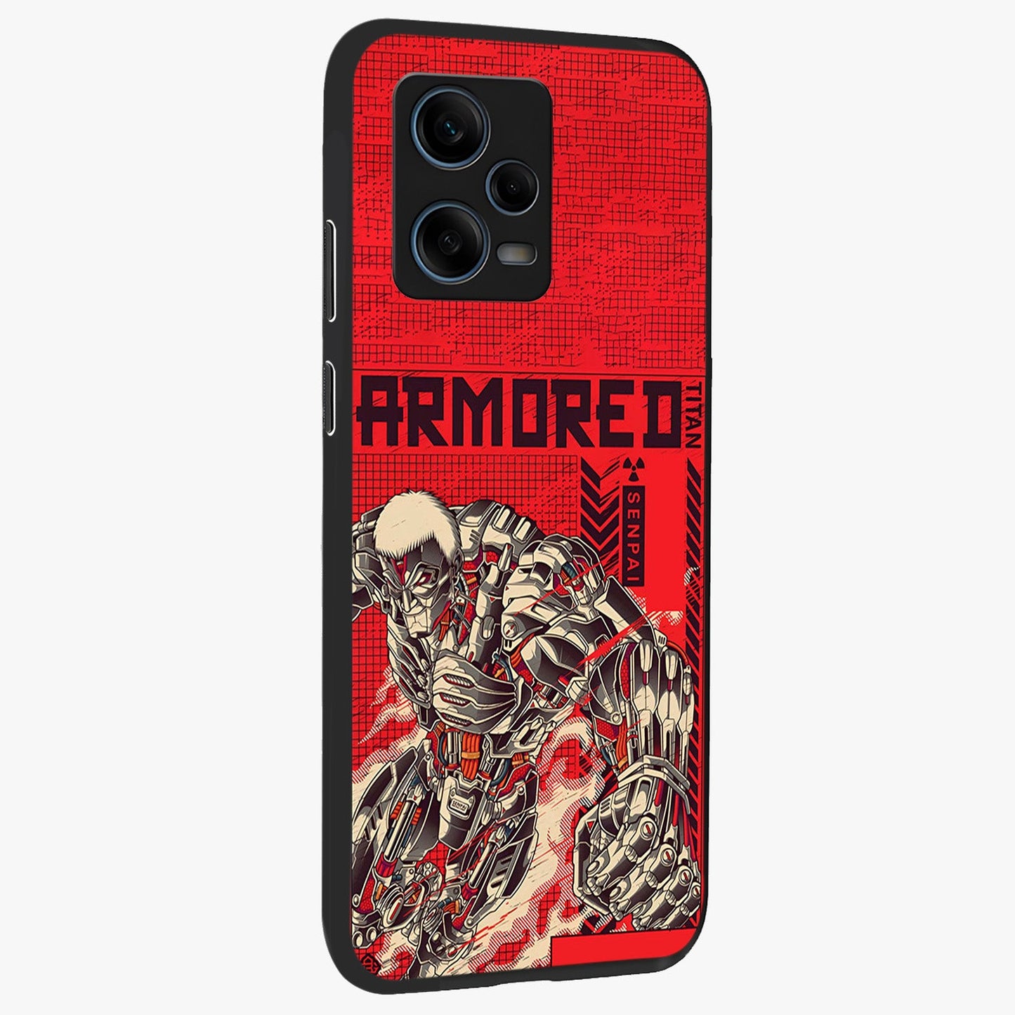 Crimson Mecha Titan Glass Case upright view showcasing dynamic robotic titan design with sci-fi inspired theme.