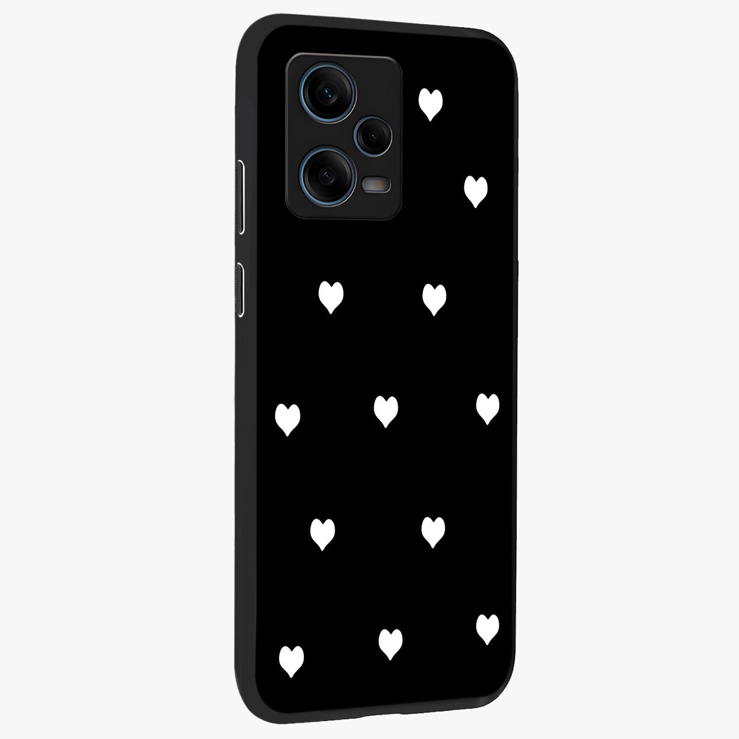 Cute And Simple White Hearts Glass Case upright view showcasing simple white hearts artwork with soft minimal theme.