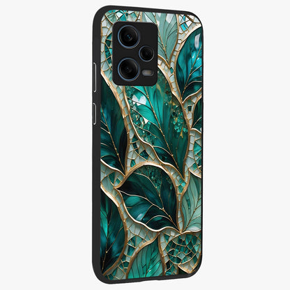 Emerald Leaf Glass Glass Case upright view showcasing fresh green leaf artwork with calming nature inspired style.