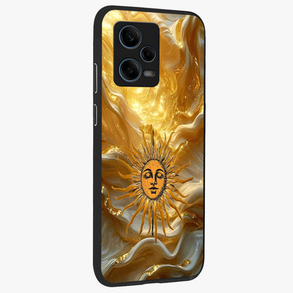 Eternal Golden Glow Glass Case upright view showcasing luminous golden artwork with luxurious visual theme.