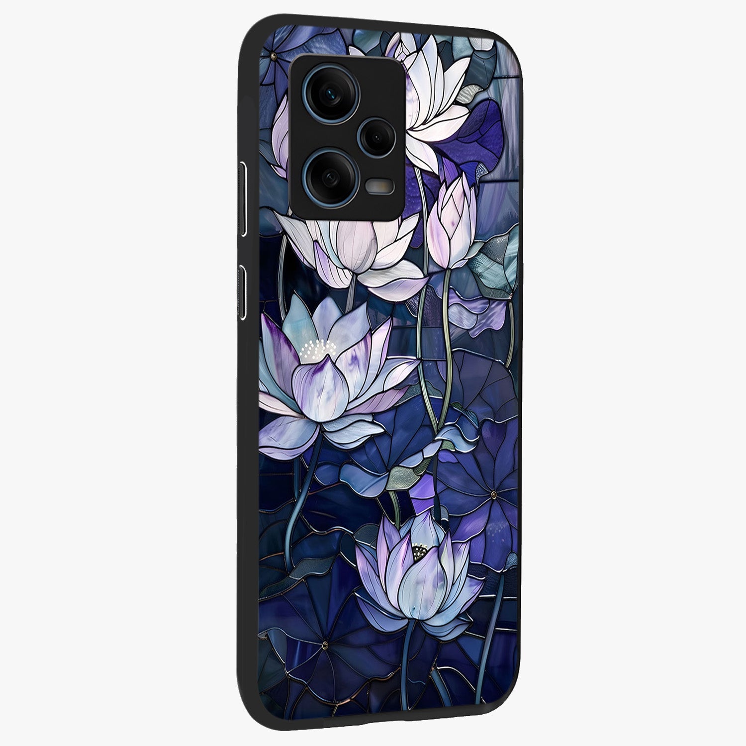 Gloss Petal Rush Glass Case upright view showcasing dynamic floral petal artwork with modern botanical theme.