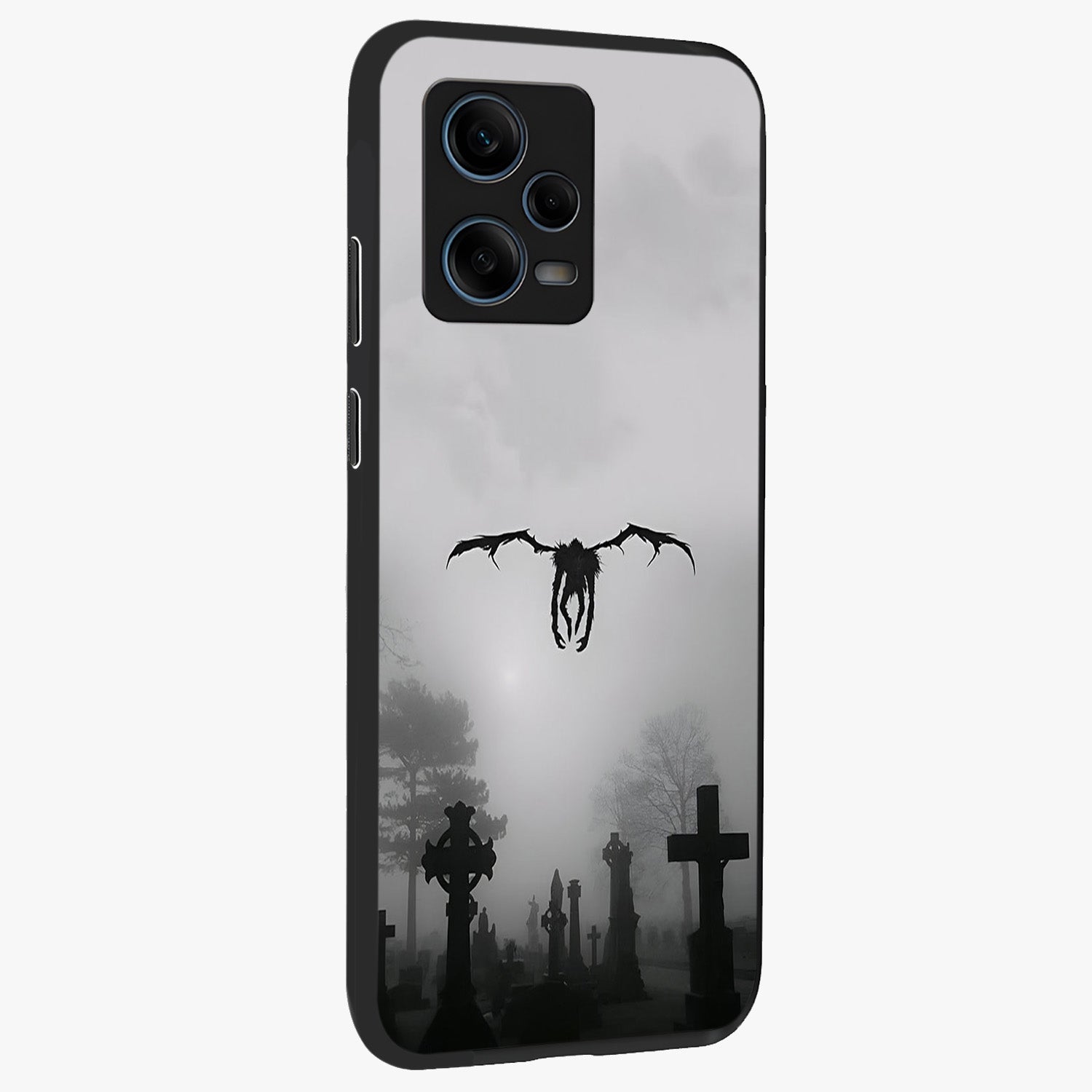 Graveyard Shadow Descent Glass Case upright view showcasing haunting graveyard artwork with dramatic dark theme.