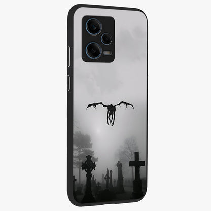Graveyard Shadow Descent Glass Case upright view showcasing haunting graveyard artwork with dramatic dark theme.