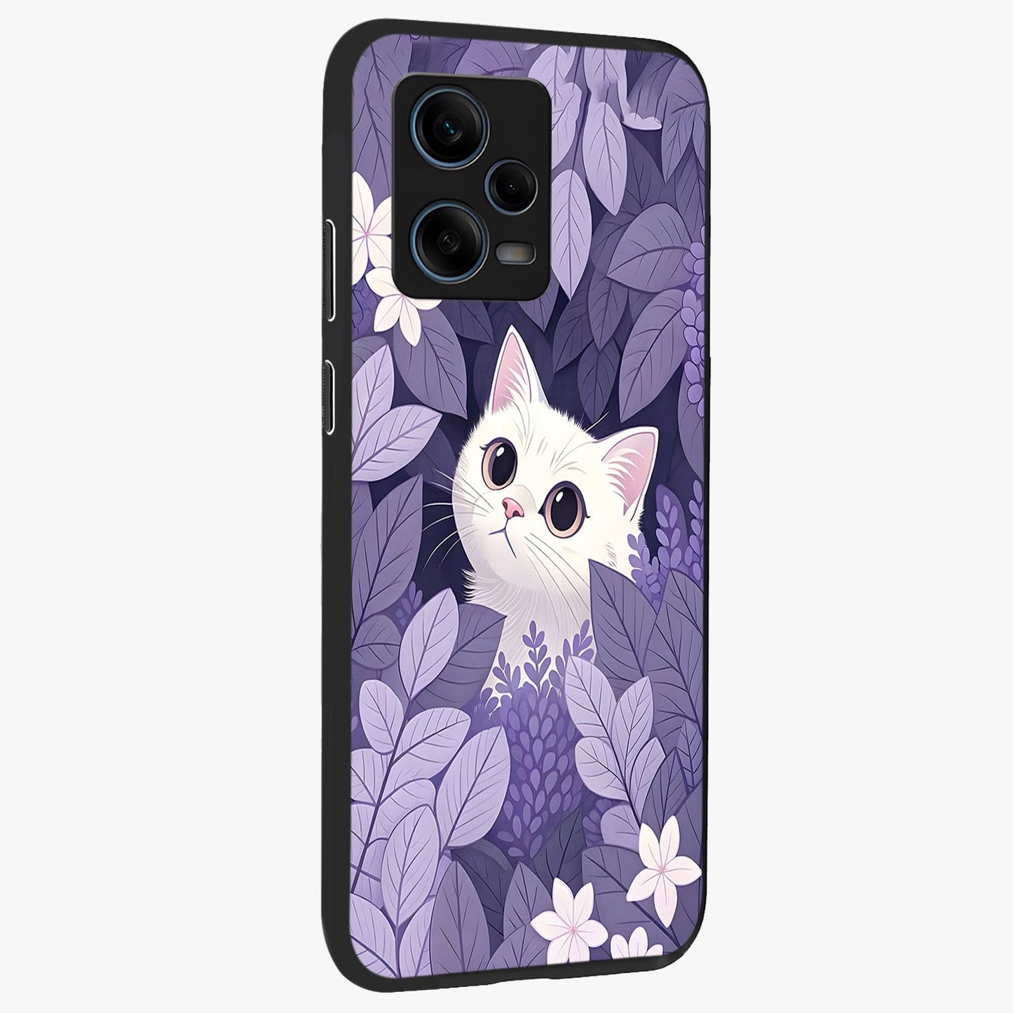 Lilac Hide Peek Cat Glass Case upright view showcasing charming cat artwork with adorable peek theme.