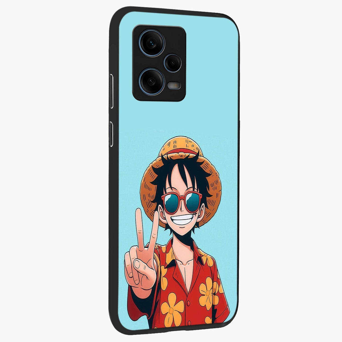 Luffy Summer Anime Vibe Glass Case upright view showcasing dynamic anime artwork with bright adventurous theme.