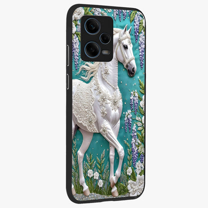 Majestic Floral Stallion Glass Case upright view showcasing dramatic horse artwork with decorative floral theme.