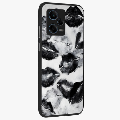 Midnight Kiss Marks Glass Case upright view showcasing stylish kiss mark artwork with trendy romantic theme.