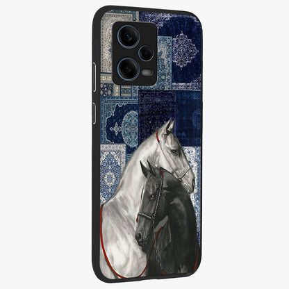 Midnight Stallion Blues Glass Case upright view showcasing dramatic horse artwork with bold artistic theme.