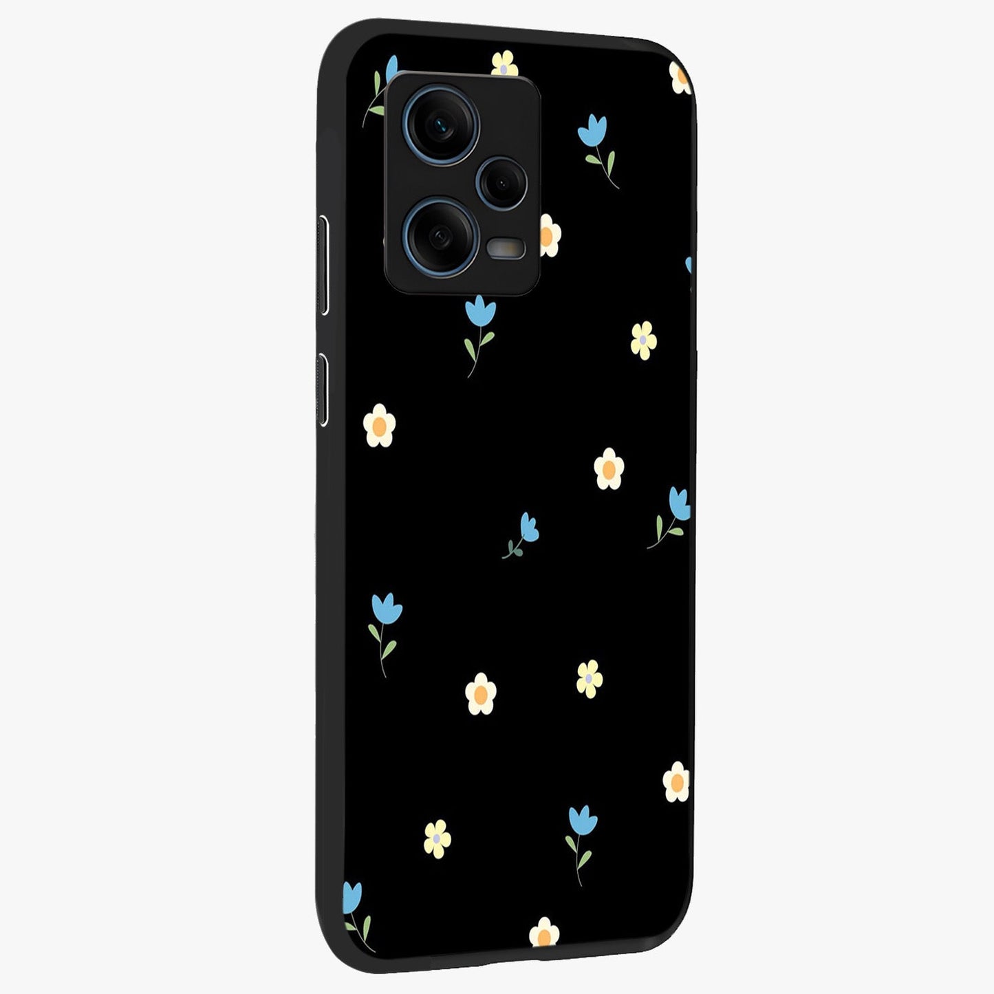 Minimal Petal Whispers Glass Case upright view showcasing elegant floral artwork with modern minimalist style.
