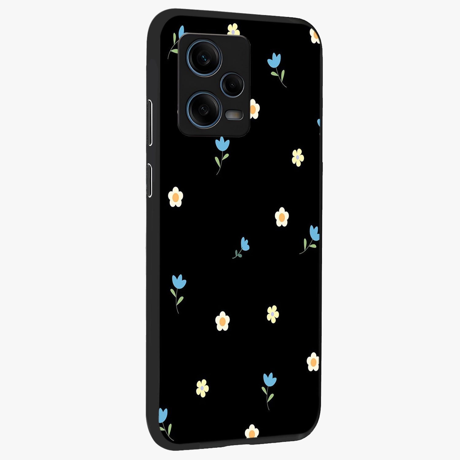 Minimal Petal Whispers Glass Case upright view showcasing elegant floral artwork with modern minimalist style.