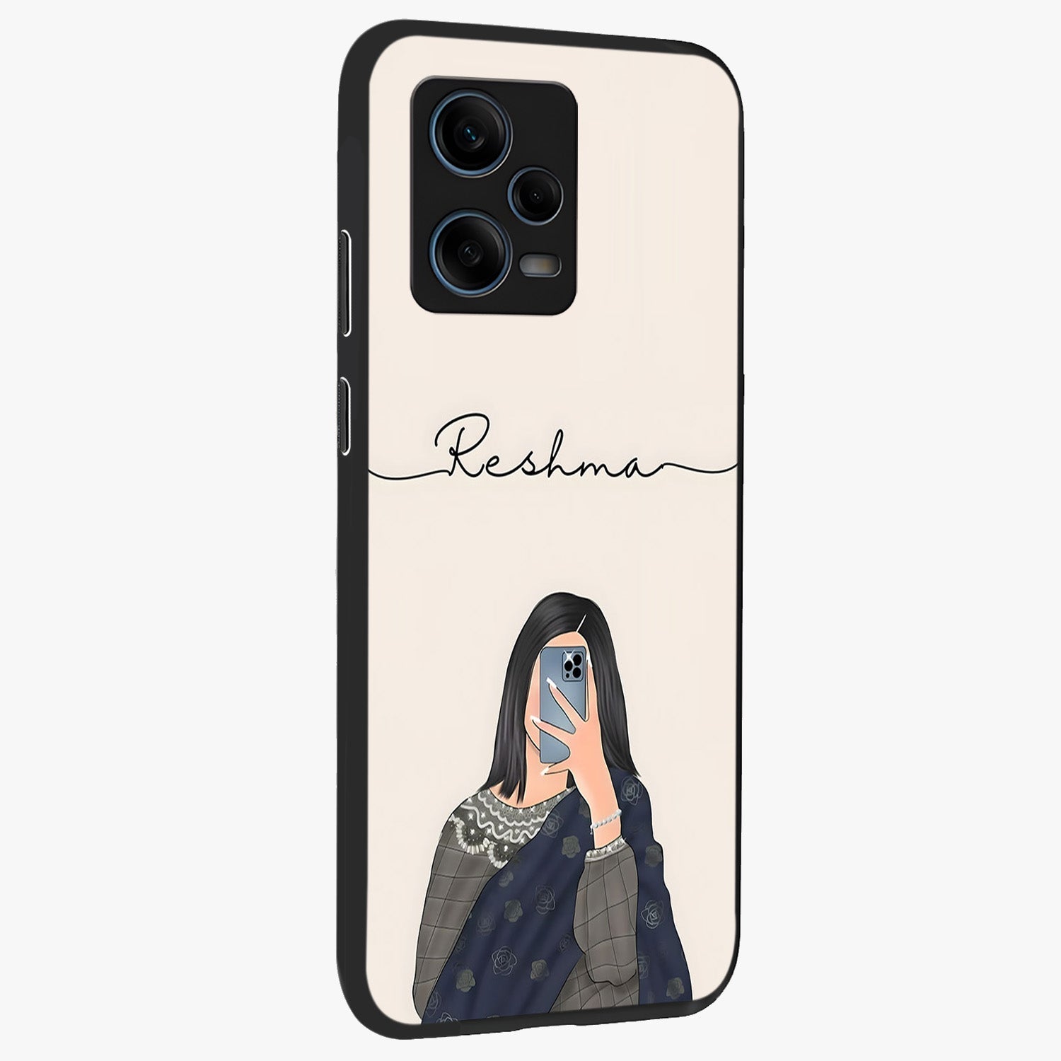 Mirror Mood Muse With Custom Name Glass Case upright view showcasing artistic mirror themed artwork with personalized aesthetic.