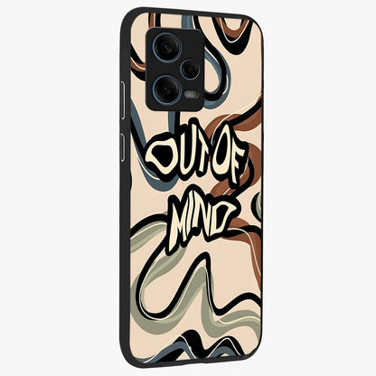 Out Of Mind Glass Case upright view showcasing striking typography artwork with edgy conceptual theme.