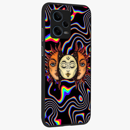 Psychedelic Sun Glass Case upright view showcasing trippy sun artwork with bold psychedelic theme.
