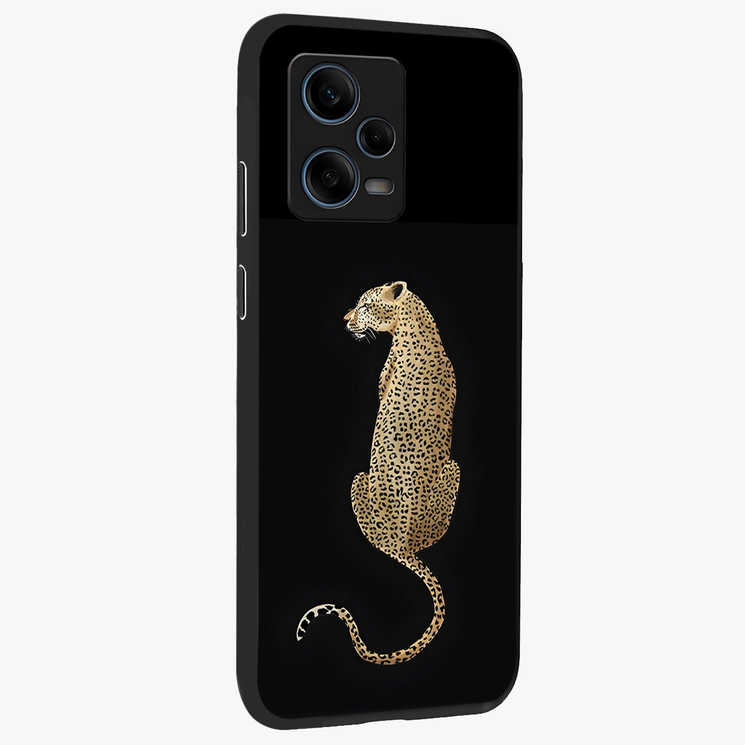 Regal Leopard Glass Case upright view showcasing striking leopard artwork with fierce wildlife theme.