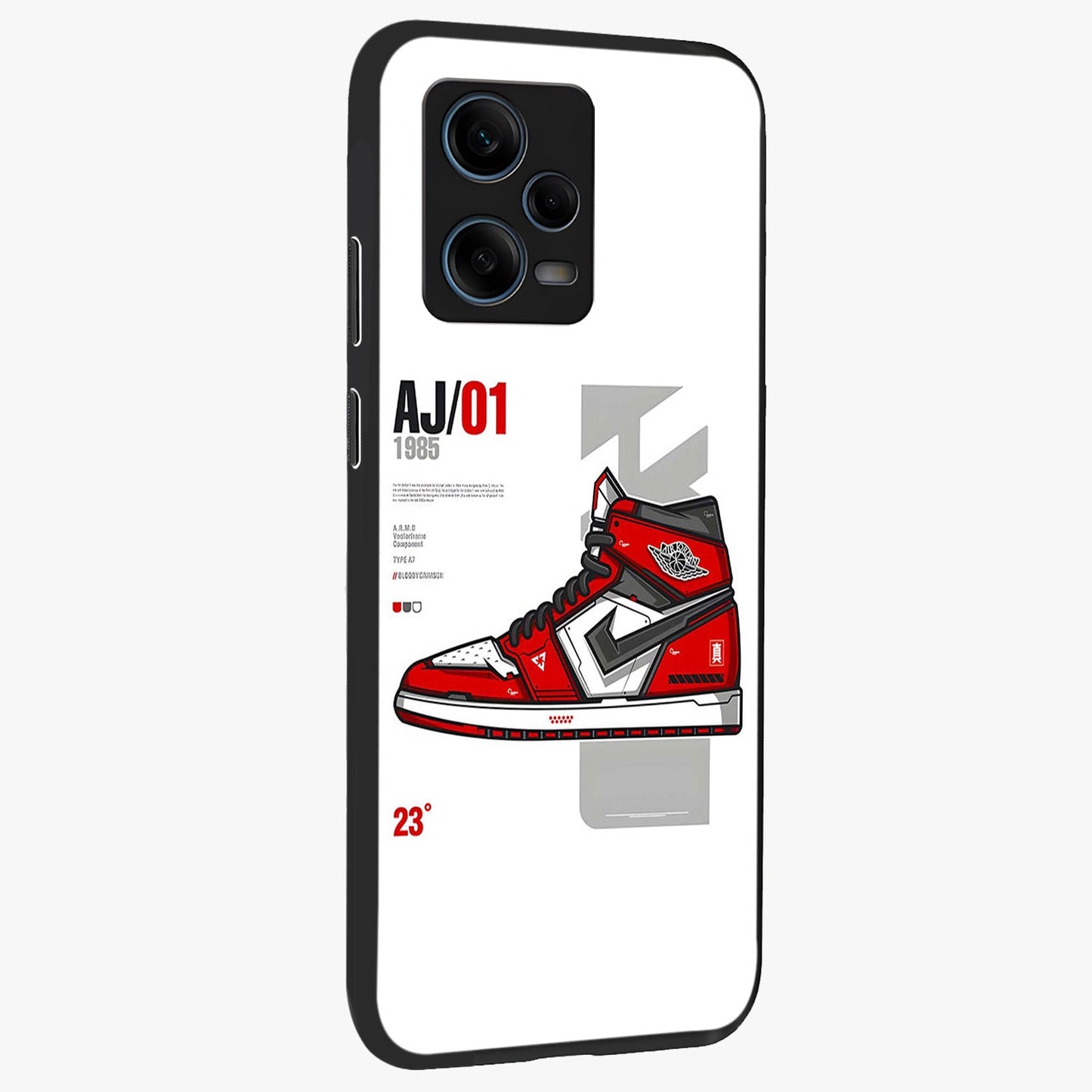 Retro Sneaker Blueprint Glass Case upright view showcasing stylish sneaker illustration with vintage streetwear theme.