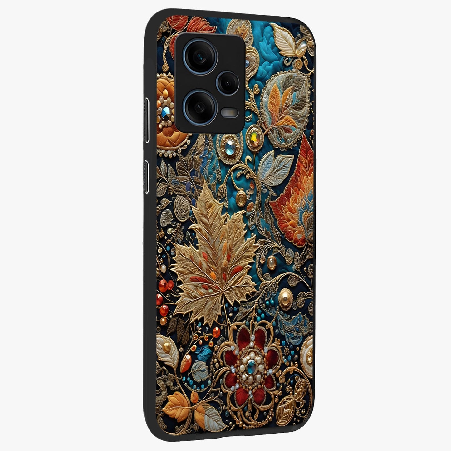 Royal Jewel Garden Glass Case upright view showcasing rich floral artwork with luxurious garden theme.