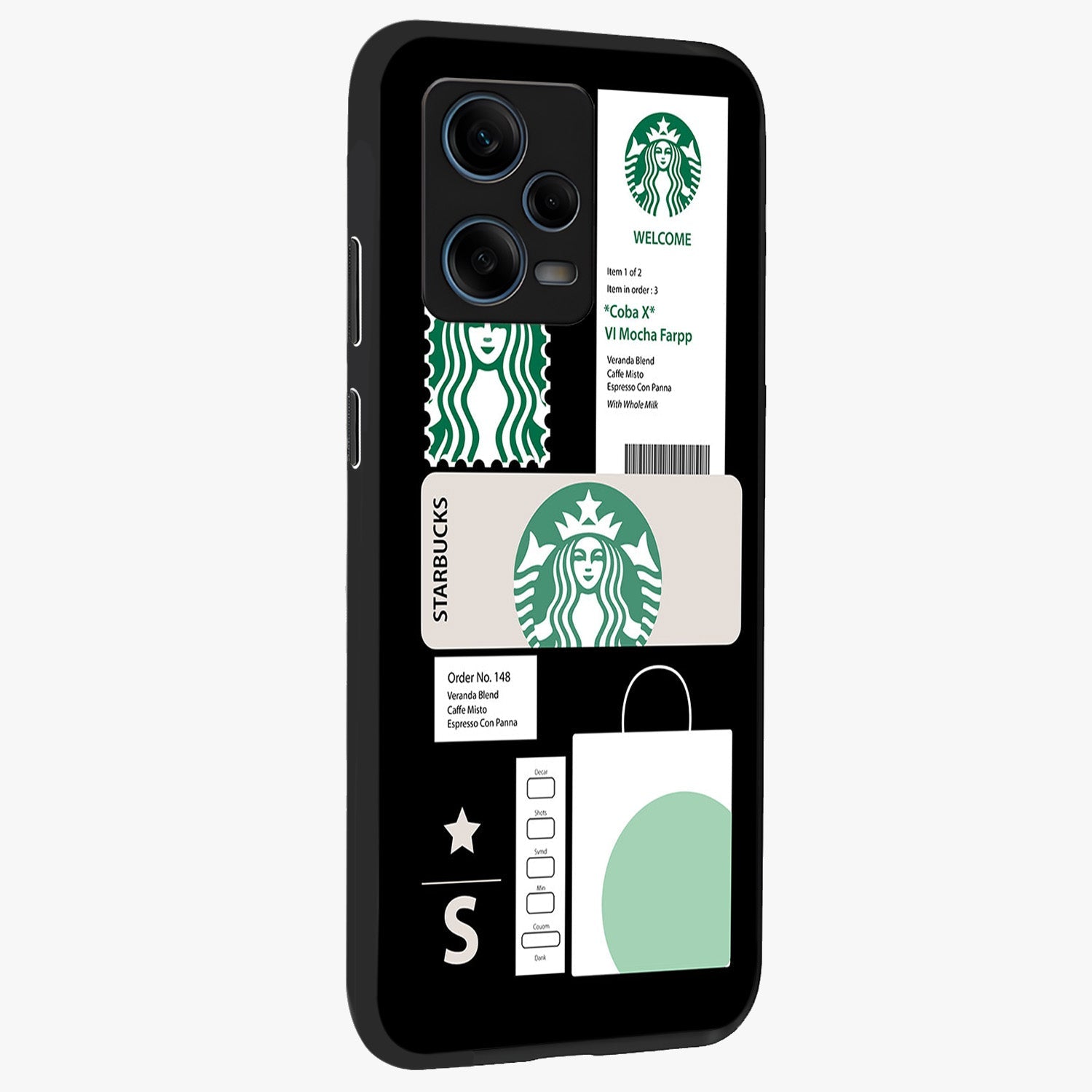 Starbucks Mocha Glass Case upright view showcasing trendy coffee inspired artwork with modern lifestyle theme.