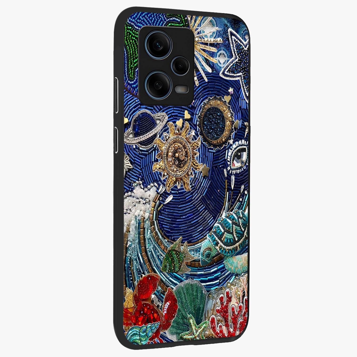 Universe Underwater Spark Glass Case upright view showcasing magical underwater galaxy artwork with vibrant cosmic theme.