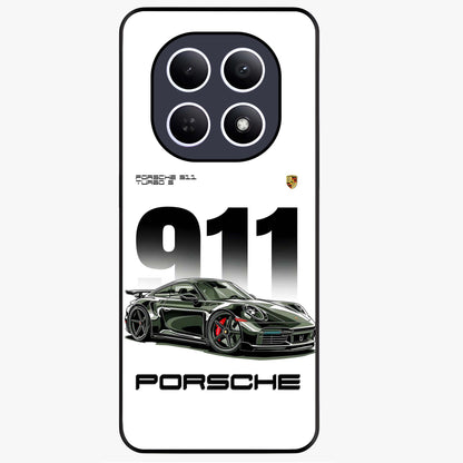 911 Turbo Dominance Glass Case showing clean flat back view with bold 911 sports car artwork and glossy glass finish.