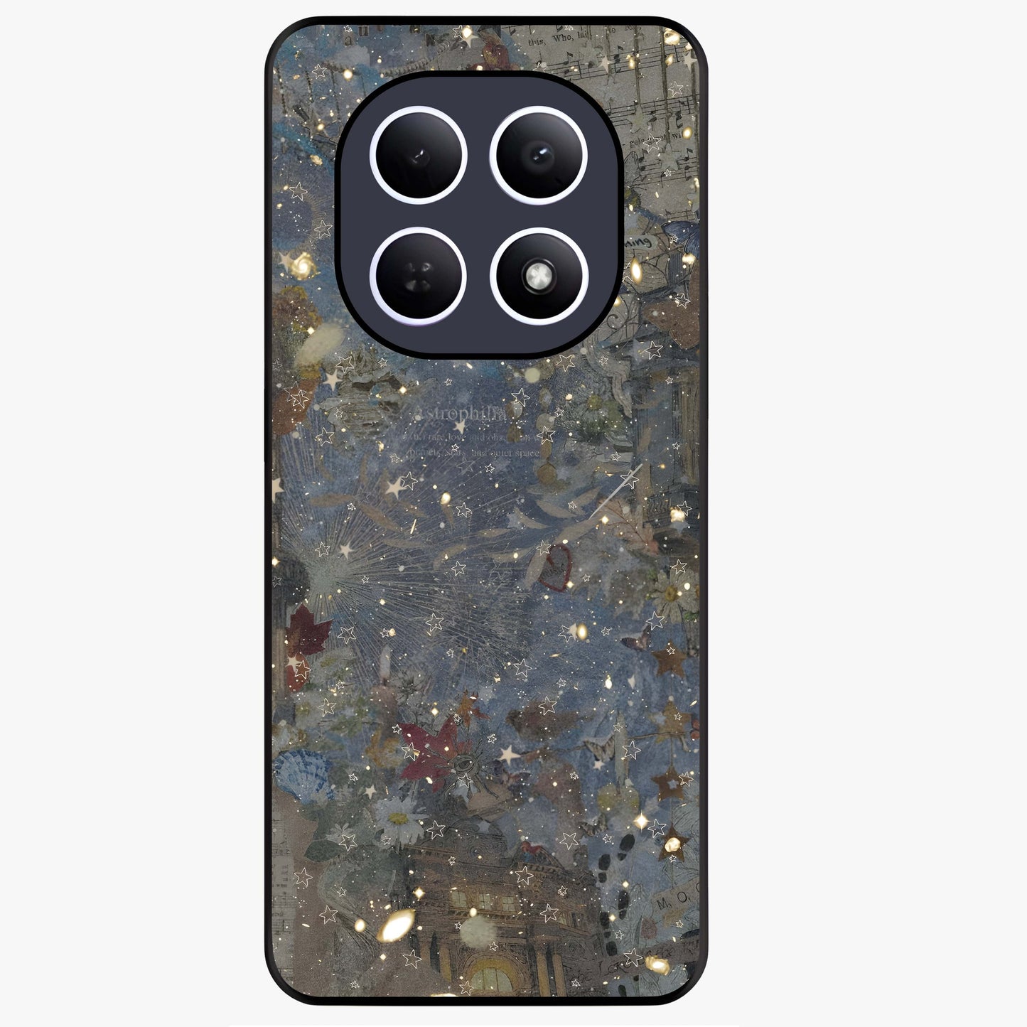 Aesthetic Astrolophia Glass Case showing flat back view with dreamy aesthetic design and glossy glass finish.