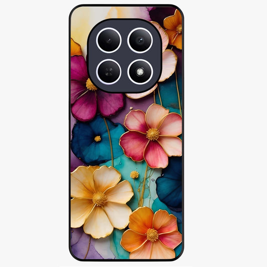 Artlyn Grace Flower Pattern Glass Case showing flat back view with elegant floral pattern artwork and glossy glass finish.